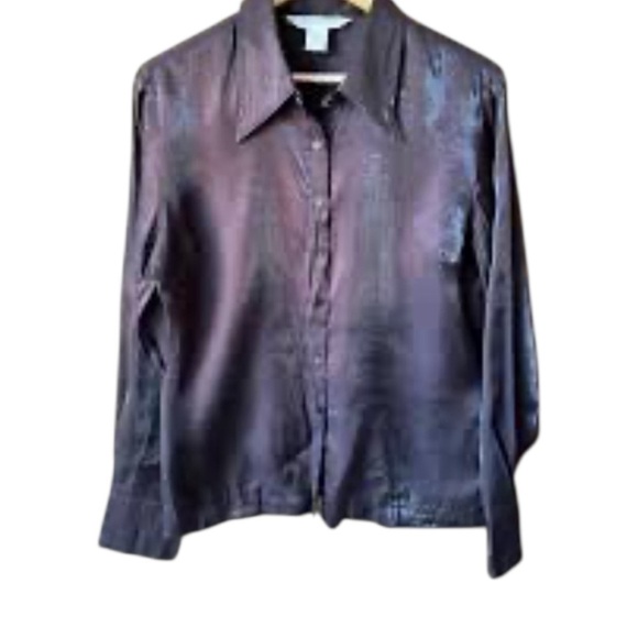 Vintage Express Shiny Brown Button-Up Shirt size L Campagnie International - Picture 2 of 6
